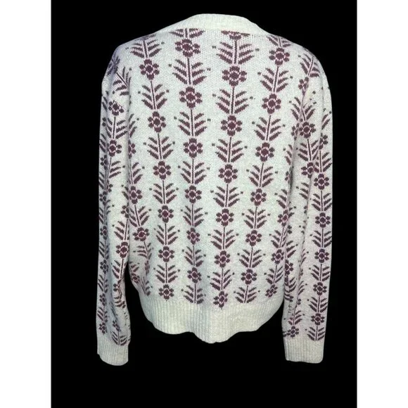 Francescas Floral Nordic Cardigan Sweater Women M Cream Purple Button Wool Blend - Picture 2 of 8